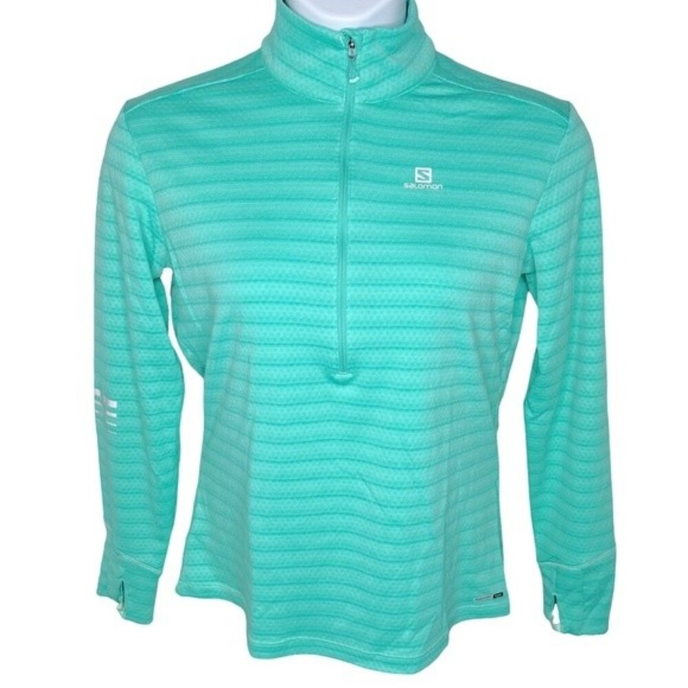 Salomon Lightning Half Zip Running Top sz XL * Mint Green Long Sleeve Shirt